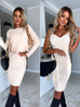 Priyavil Ribbed Knit Long Sleeves Crop Pullover and Bodycon Cami Dress Set