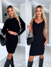 Priyavil Ribbed Knit Long Sleeves Crop Pullover and Bodycon Cami Dress Set