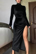 Priyavil Mockneck High Slit Velvet Bodycon Maxi Dress