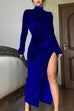 Priyavil Mockneck High Slit Velvet Bodycon Maxi Dress