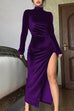 Priyavil Mockneck High Slit Velvet Bodycon Maxi Dress