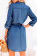 Priyavil Rolled Up Long Sleeves Tie Waist Denim Shirt Dress