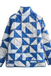 Priyavil Button Up Color Block Print Padded Quilted Coat