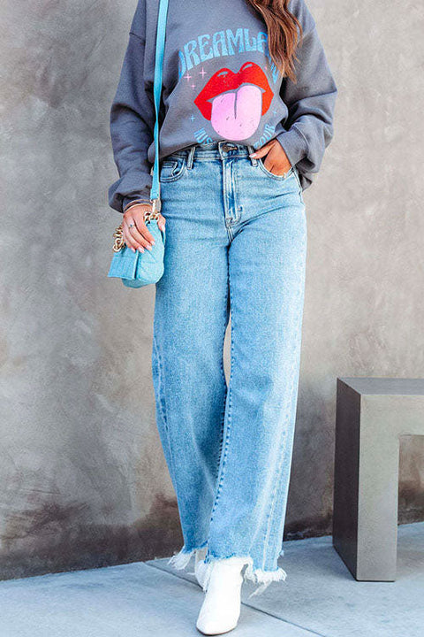 Priyavil Raw Hem Wide Leg Casual Denim Pants