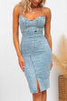 Back Zip Up High Waist Slit Denim Bodycon Cami Dress