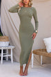 Long Sleeves Backless Side Split Maxi Bodycon Dress