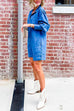 Long Sleeves Button Up Pocketed Denim Mini Dress